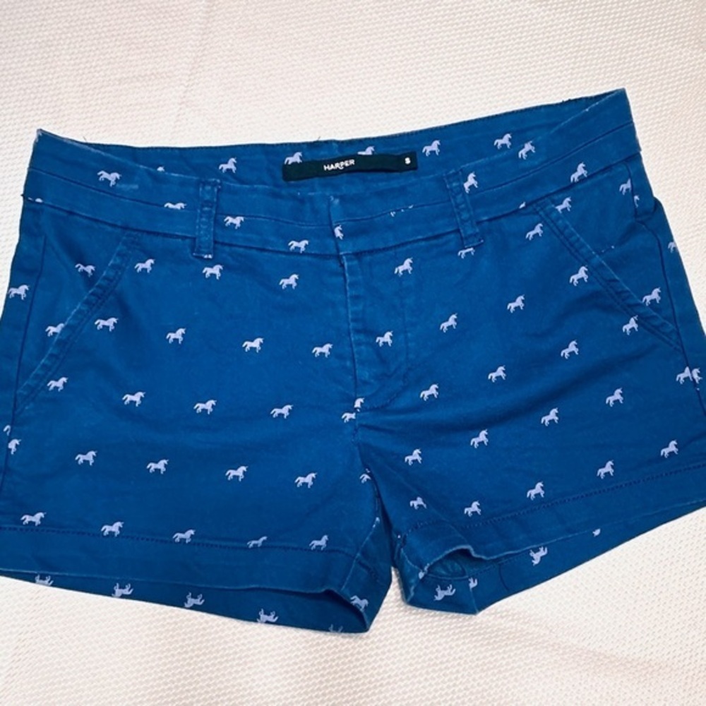 Harper Blue Bermuda Shorts with White Pattern